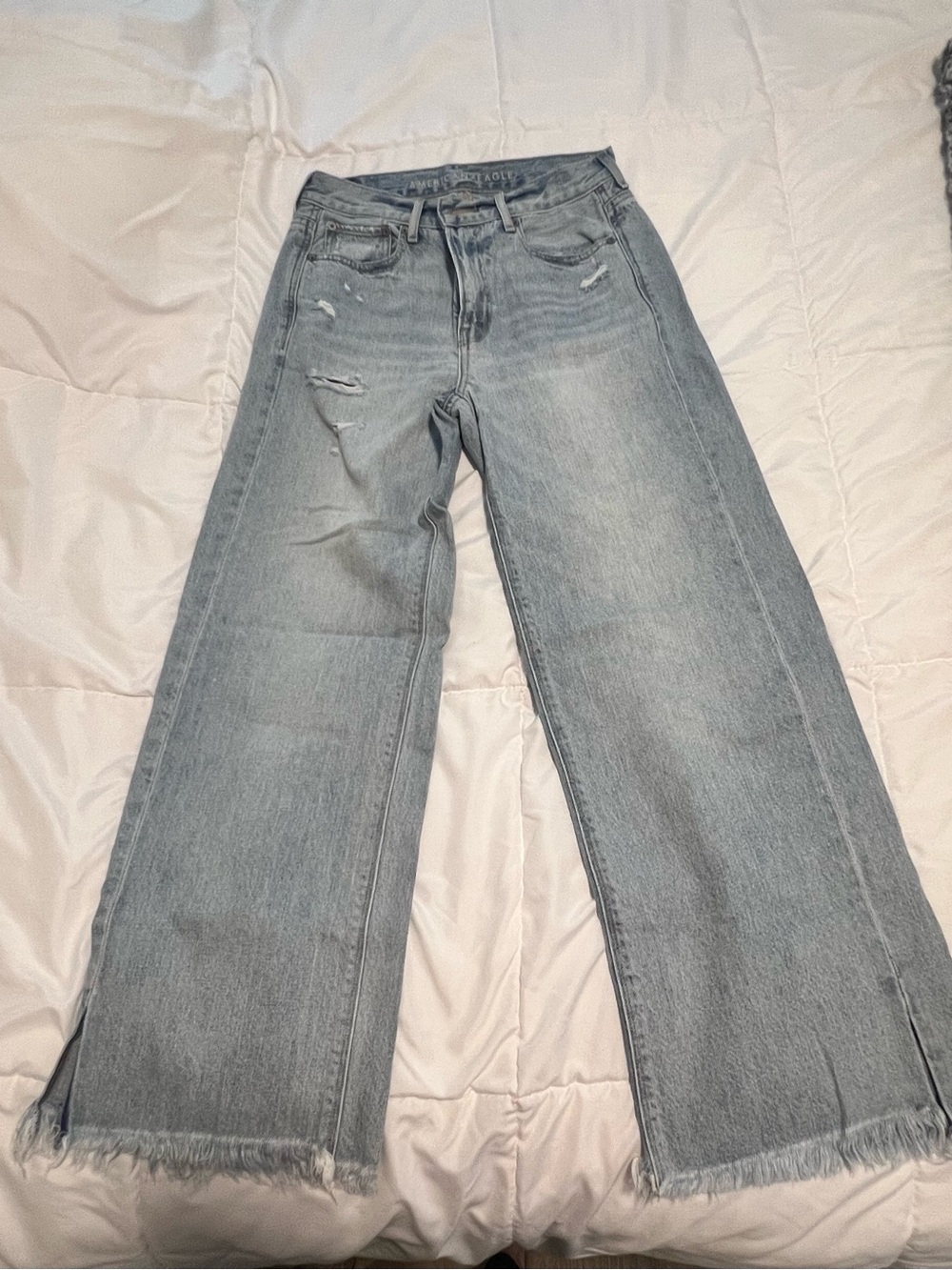 American Eagle Outfitters Light Wash Wide-Leg Distressed Jeans